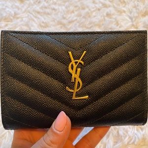 YSL 2 PART WALLET GRAIN DE POUDRE EMBOSSED LEATHER